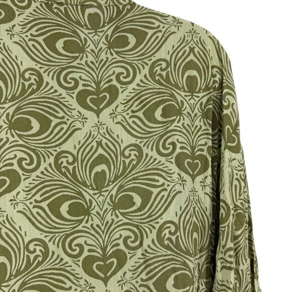 Free People Riviera Moss Green Print Open Kimono Long Jacket NWT Boho sz ALL OS - Picture 11 of 16